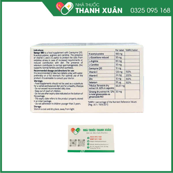 Semyn 100 - Hỗ trợ tăng cường sức khỏe sinh sản cho nam giới